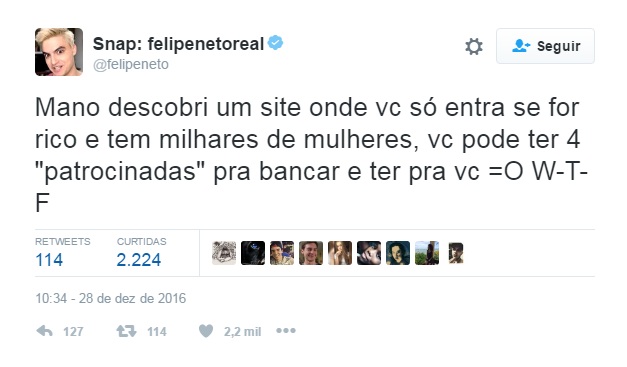 Relacionamento Sugar: Postagens de Felipe Neto no Twitter