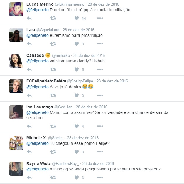 Relacionamento Sugar: Reações aos comentários de Felipe Neto no Twitter